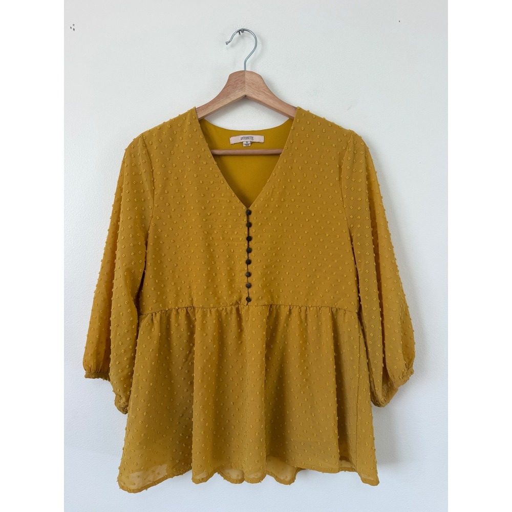 Antoinette Mustard Yellow Swiss Dot Babydoll Blouse – Women's Small